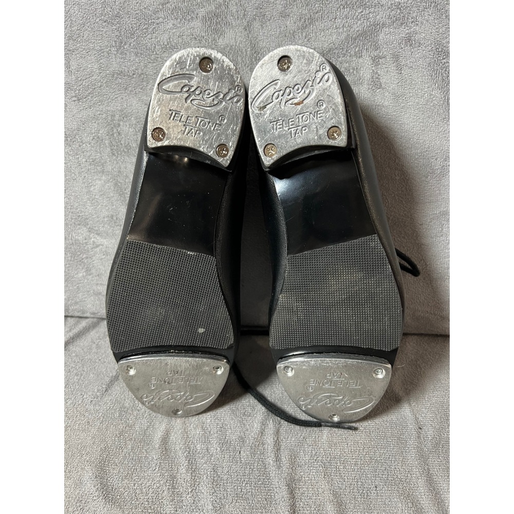 Capezio Kids Black‎ Leather TeleTone Tap Shoes Lace Up Performance Dance - Picture 5 of 5